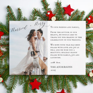 Merry Married Calligraphy Wedding Christmas Thank You Card