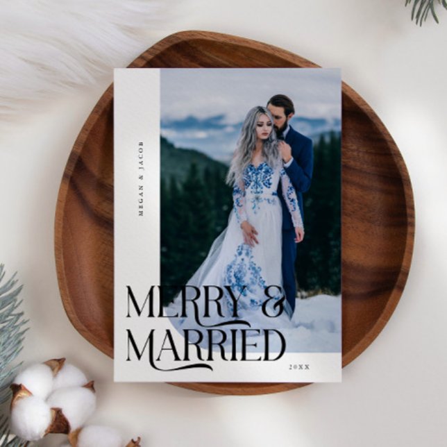 Merry & Married Christmas Newlywed Photo White Holiday Card (Creator Uploaded)