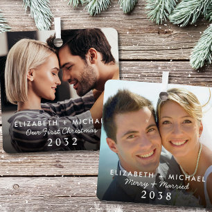 Merry Married Christmas Photo Metal Tree Decoration