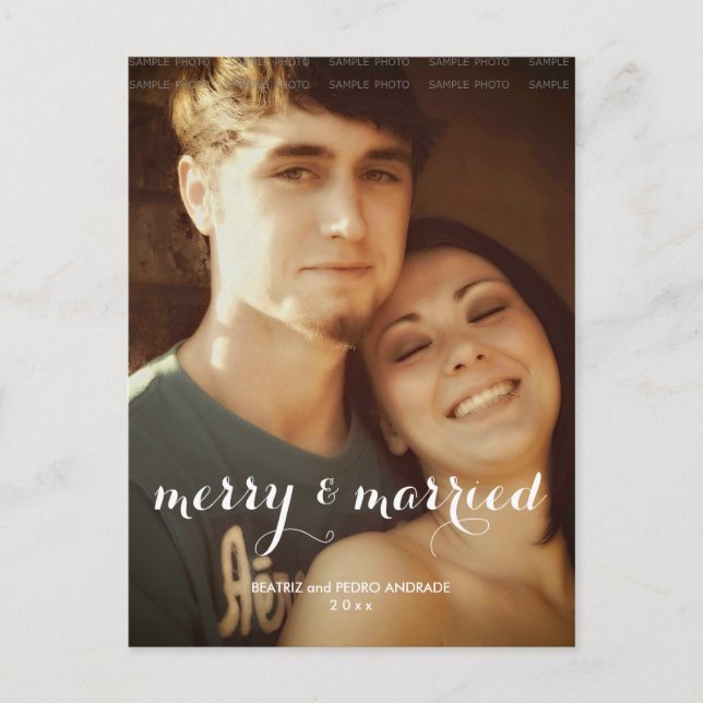 Merry Married Christmas Photo White Script Holiday Postcard (Front)