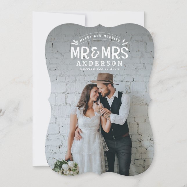 Merry & married christmas wedding photo card (Front)