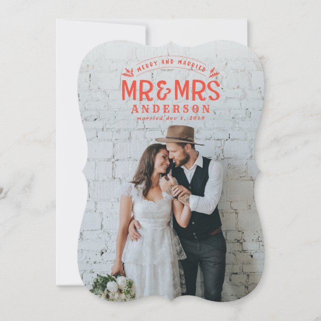 Merry & married christmas wedding photo card (Front)