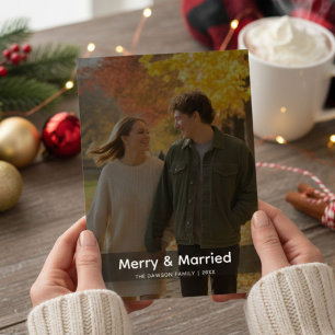 Merry & Married Elegant Photo Christmas card