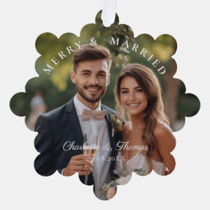 Merry & Married! Elegant, Simpel, Photo Tree Decoration Card