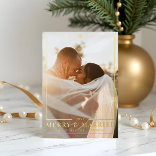 Merry & Married Elegant Wedding Photo Snowflake Foil Holiday Card