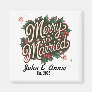 Merry Married Festive Holiday Design for Couples Magnet