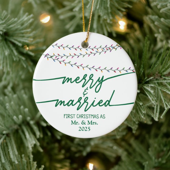 Merry & Married First Christmas As custom  Ceramic Ornament (Tree)