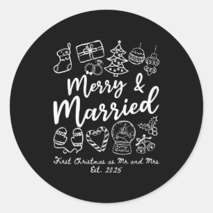 Merry Married First Christmas As Mr And Mrs 2025 N Classic Round Sticker