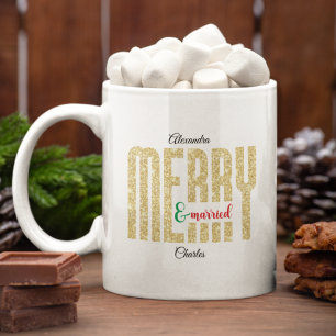 Merry & Married Gold Glitter First Christmas Coffee Mug