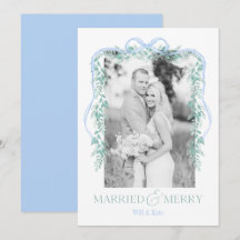 Merry & Married Grandmillenial Blue Christmas Card