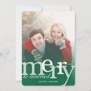 MERRY & Married Green Overlay Photo Christmas Holiday Card