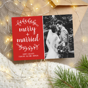 Merry & Married Happy Holidays Christmas Photo Holiday Card