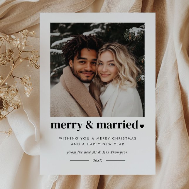 Merry & Married Heart Photo Holiday Card (Creator Uploaded)