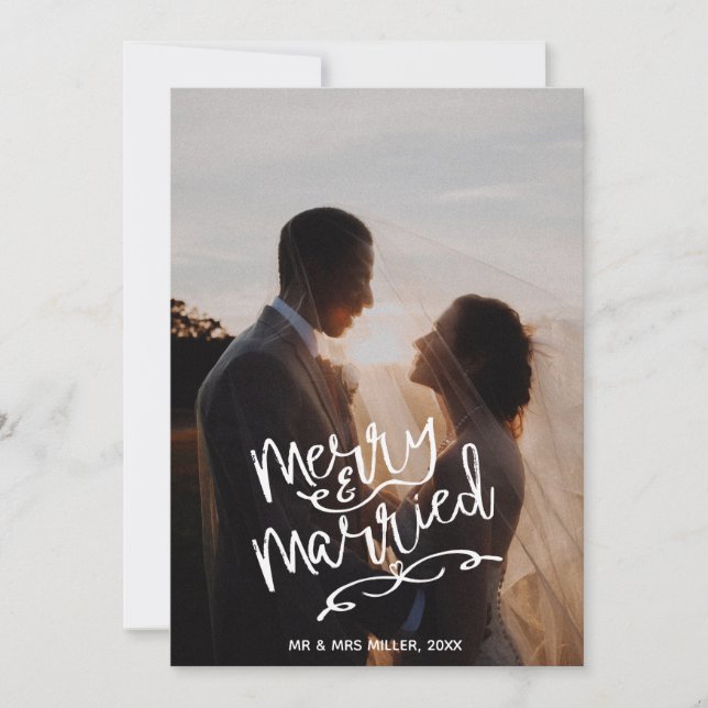 Merry & Married Holiday Full Portarait  Photo Announcement (Front)