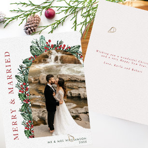 Merry & Married Holly & Berries Arch Photo Holiday Card