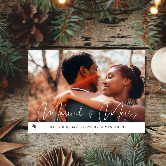 Merry & Married Holly Photo Holiday Card. (Creator Uploaded)