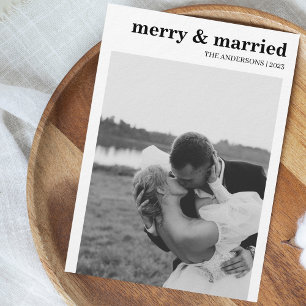 Merry & Married Modern Minimalist Photo Christmas Holiday Card