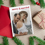 Merry & Married Modern Red Cute Photo Christmas Holiday Card<br><div class="desc">Love and Festivity Unite: 'Merry & Married' Christmas Card Celebrate the joy of being 'Merry & Married' with our specially crafted Christmas card, designed for couples marking their first Christmas together as a married pair. The card showcases a modern, minimalist design with a touch of festive red accents, featuring a...</div>