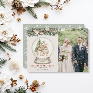Merry & Married Mouse Couple Christmas Photo Holiday Card