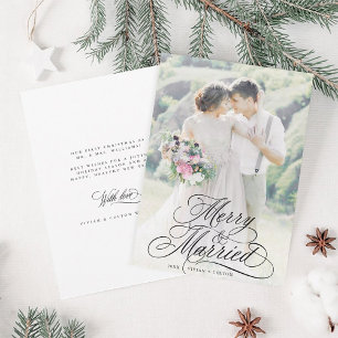 Merry & Married Newly Weds First Christmas Photo Holiday Card
