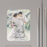 Merry & Married Newly Weds First Christmas Photo Magnet<br><div class="desc">Elegant and romantic swirly calligraphy lettering with a photo. For more advanced customisation of this design,  please click the BLUE DESIGN TOOL BUTTON above!</div>