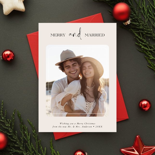 Merry & Married Newlywed Christmas Photo Ivory Holiday Card (Creator Uploaded)