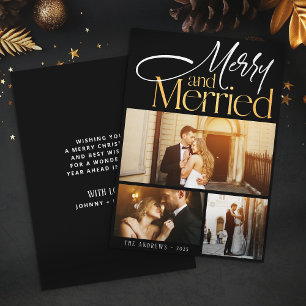 Merry & Married Newlyweds 3 Photo Christmas Holiday Card