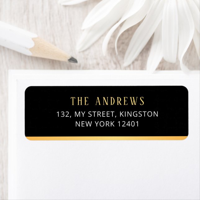 Merry & Married Newlyweds Black Gold Christmas  Return Address Label (Insitu)