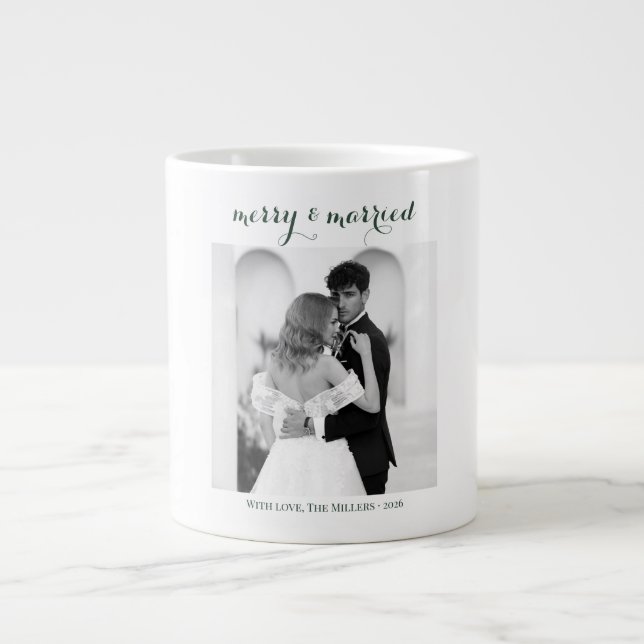 Merry & Married - Personalised Newlywed Christmas  Large Coffee Mug (Front)