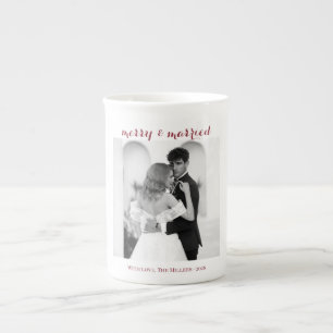 Merry & Married - Personalized Newlywed Christmas  Bone China Mug