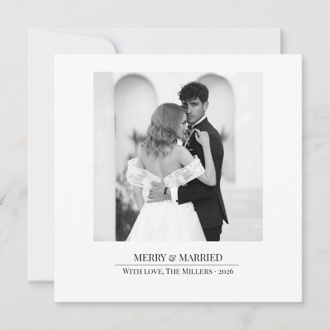 Merry & Married - Personalized Newlywed Christmas  Holiday Card (Front)