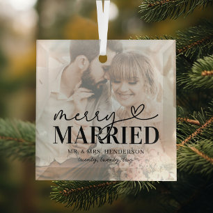 Merry & Married Photo Christmas Glass Tree Decoration