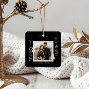 Merry & Married Photo Elegant Christmas Trees  Ceramic Ornament