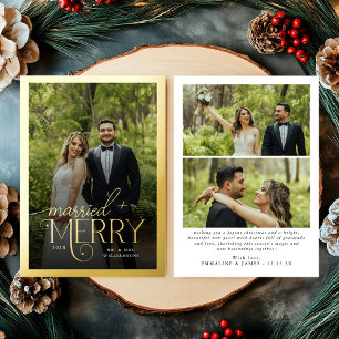 Merry & Married Photo Newlyweds Christmas Foil Holiday Card