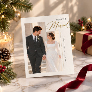 Merry & Married Romantic Script Christmas Photo Holiday Card
