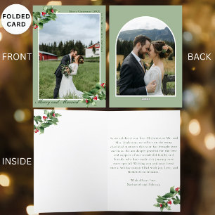 Merry & Married Sage 2 Photo Folded Christmas Holiday Card