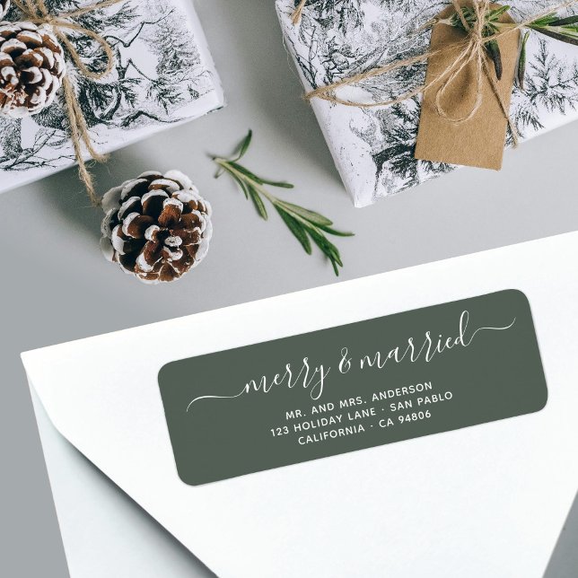 Merry Married Sage Green Christmas Return Address  Label (Creator Uploaded)
