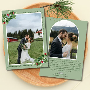 Merry & Married Sage Mistletoe 2 Photo Christmas Holiday Card