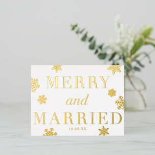 Merry & Married Snowflakes Holiday FOIL Postcard