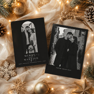 Merry & Married Tall Arch Two Photo Christmas Holiday Card
