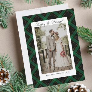Merry & Married Tartan Plaid Photo Collage Custom Holiday Card