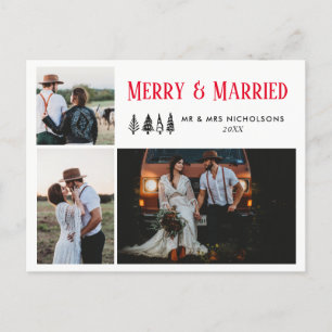 Merry & Married Wedding Couple Multi Photo Holiday Postcard