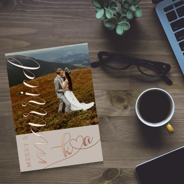 Merry & Married Wedding Foil Holiday Card (Creator Uploaded)