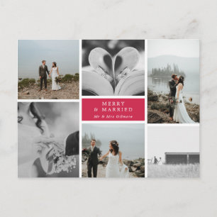 Merry & Married Wedding Photo Collage Postcard