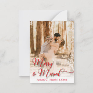 merry&married wedding photo red calligraphy card