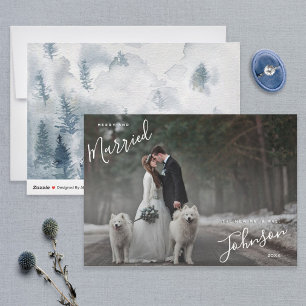 Merry & Married White Script Photo Christmas Card