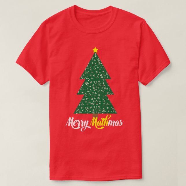 Merry Mathmas Algebra Geometry Math Christmas Tree T-Shirt (Design Front)