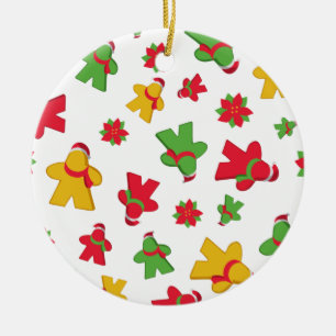 Merry Meeple Christmas  Board Game Pattern Ceramic Ornament