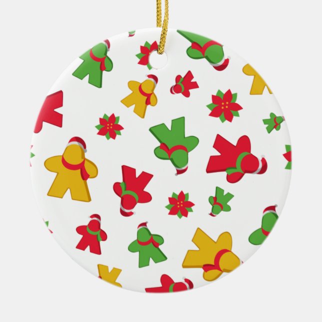 Merry Meeple Christmas  Board Game Pattern Ceramic Ornament (Front)