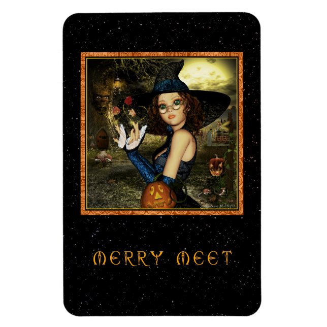 Merry Meet Cute Autumn Witch Flexi Magnet (Vertical)
